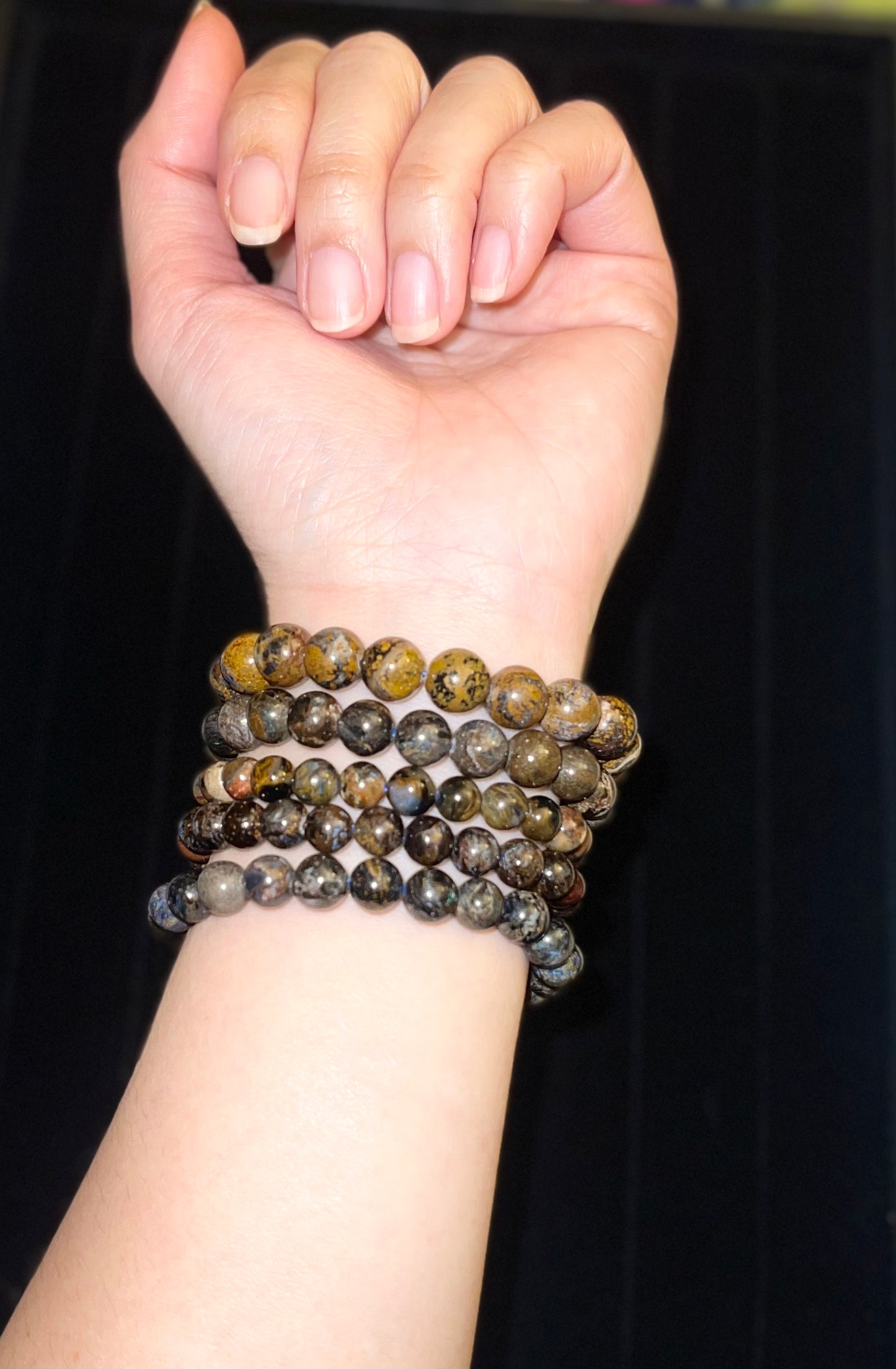 closeup of petersite bracelet