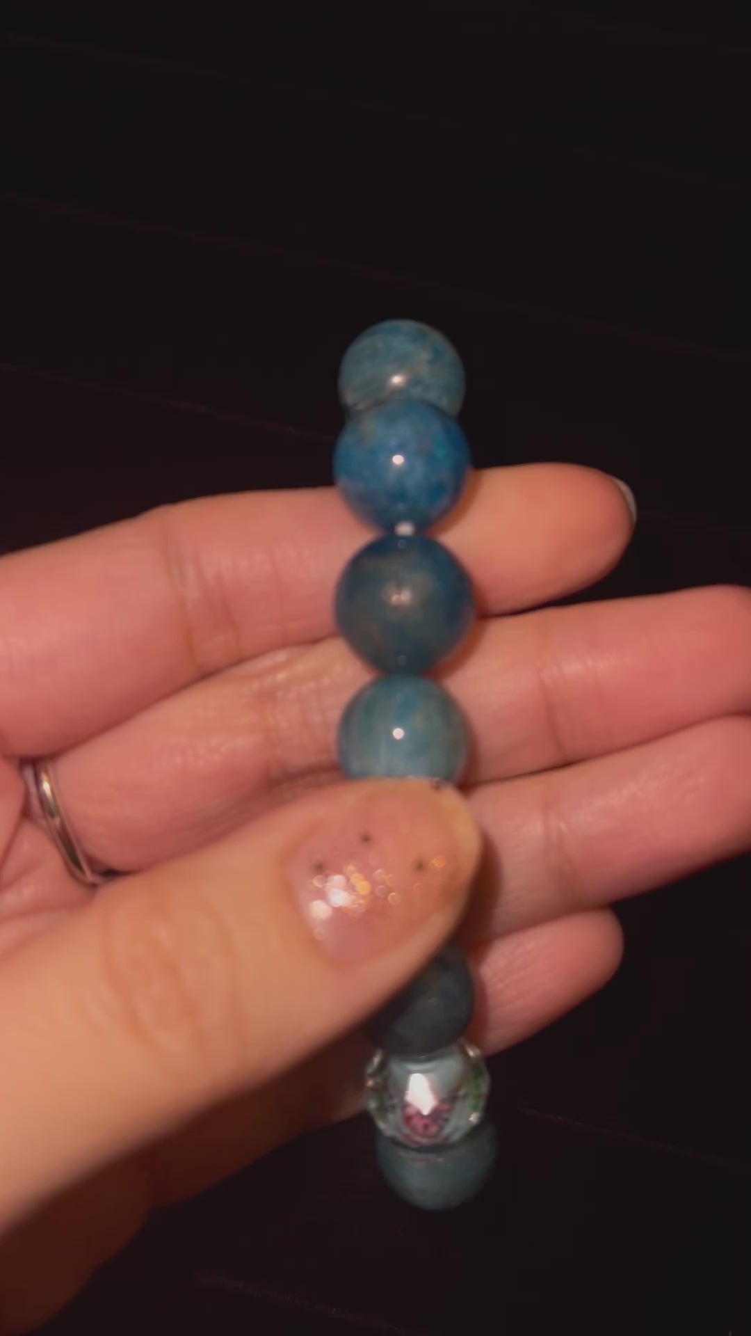 video closeup blue apatite bracelet