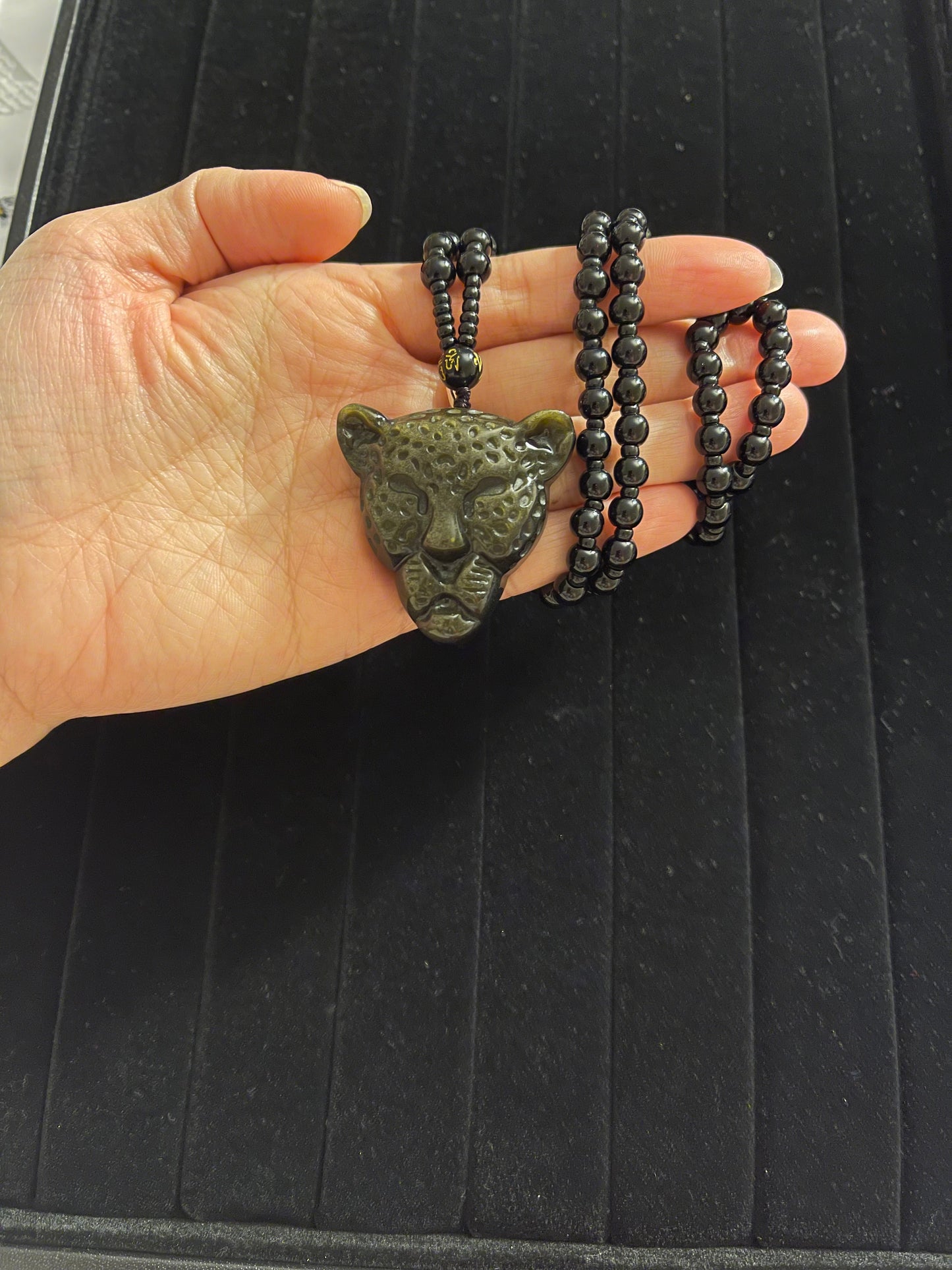 Golden Obsidian Leopard with Black Obsidian Necklace