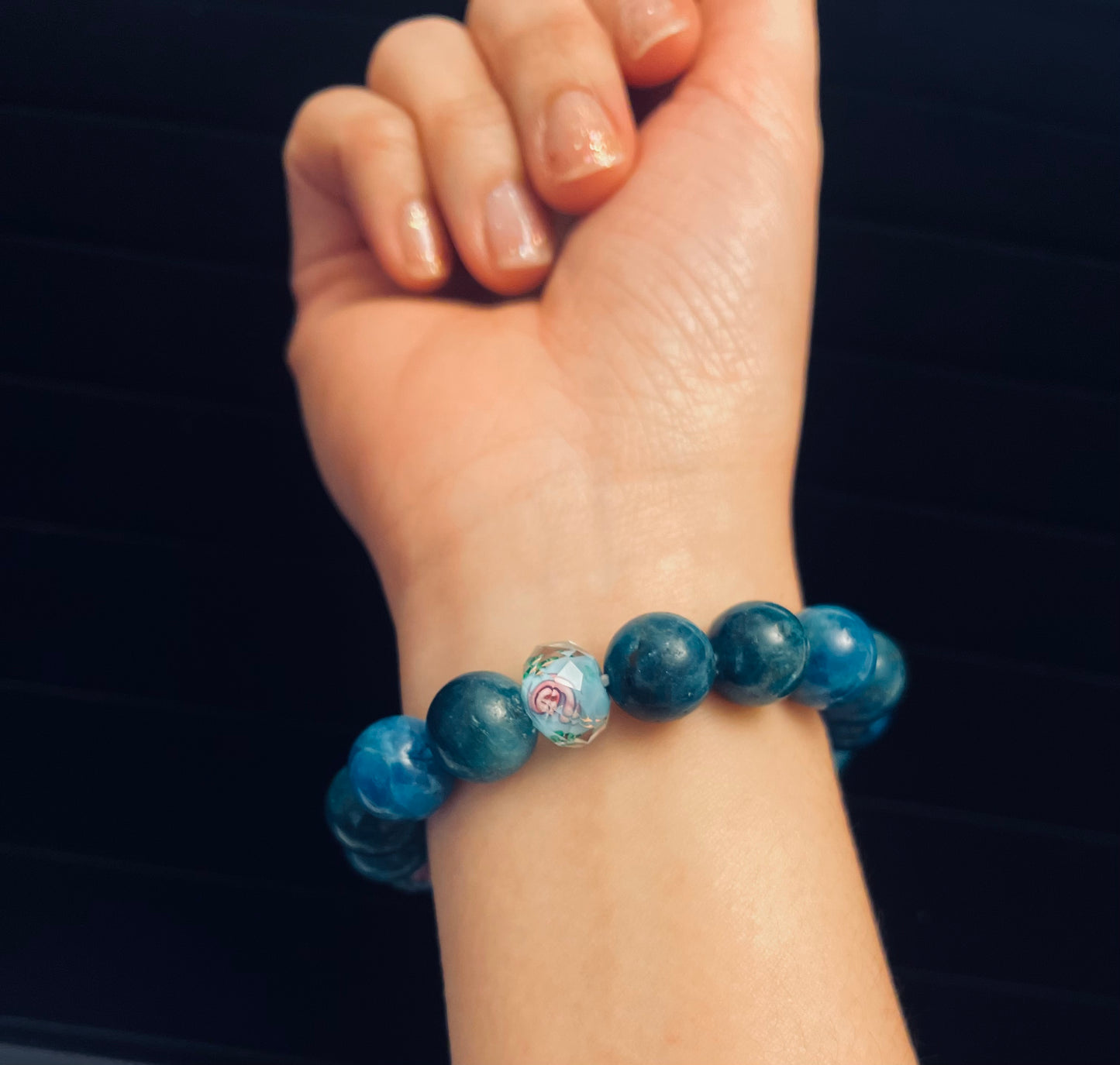 closeup blue apatite bracelet